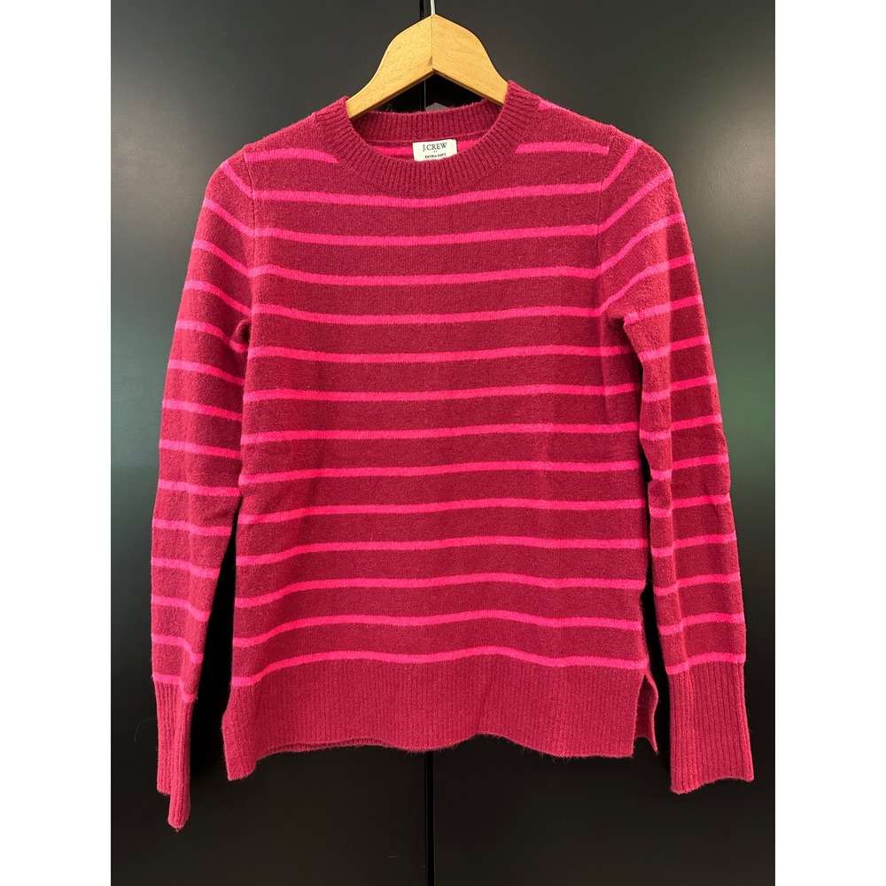 J. Crew Extra Soft Pink Striped Crewneck Sweater XXS Long Sleeve Berry Magenta